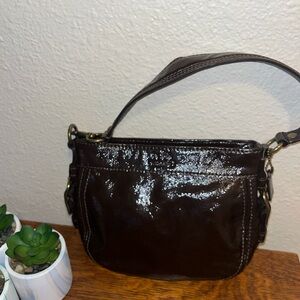 EUC COACH patent Leather Brown Small Handbag  with lavender Interior Excellent